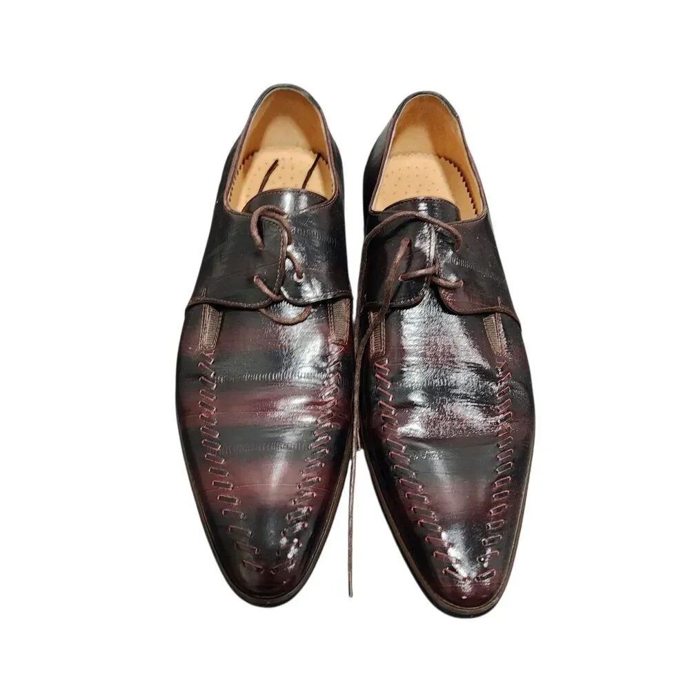 Givaldi Men’s Leather Dress Shoes Wine Patina Derby Italian Style EU 43 US 10‎